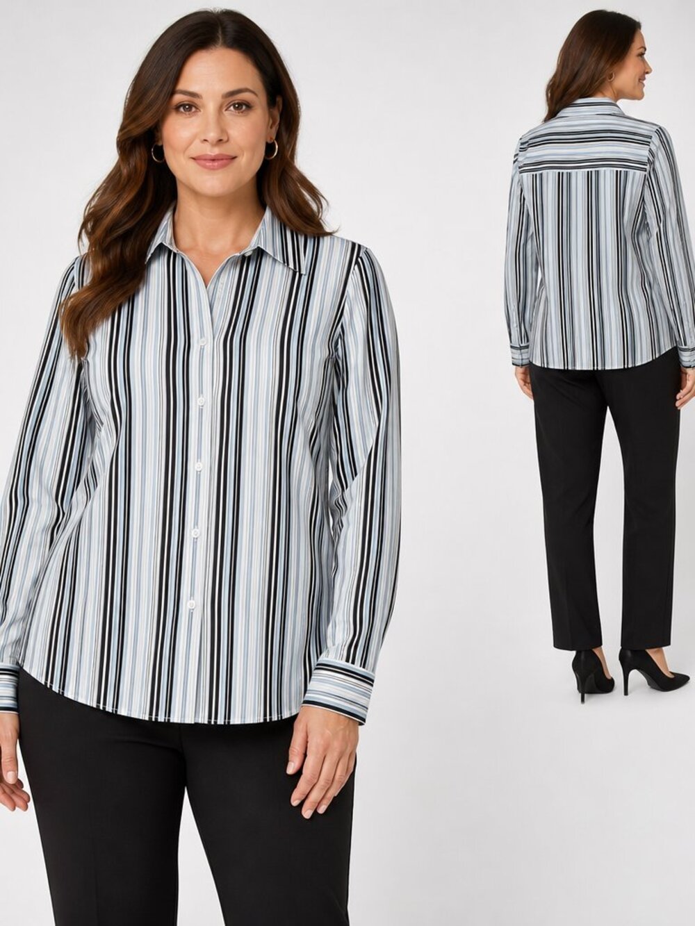 Alex Marie Wrinkle-Free Striped Button Down Shirt 12 Corporate Chic Preppy
